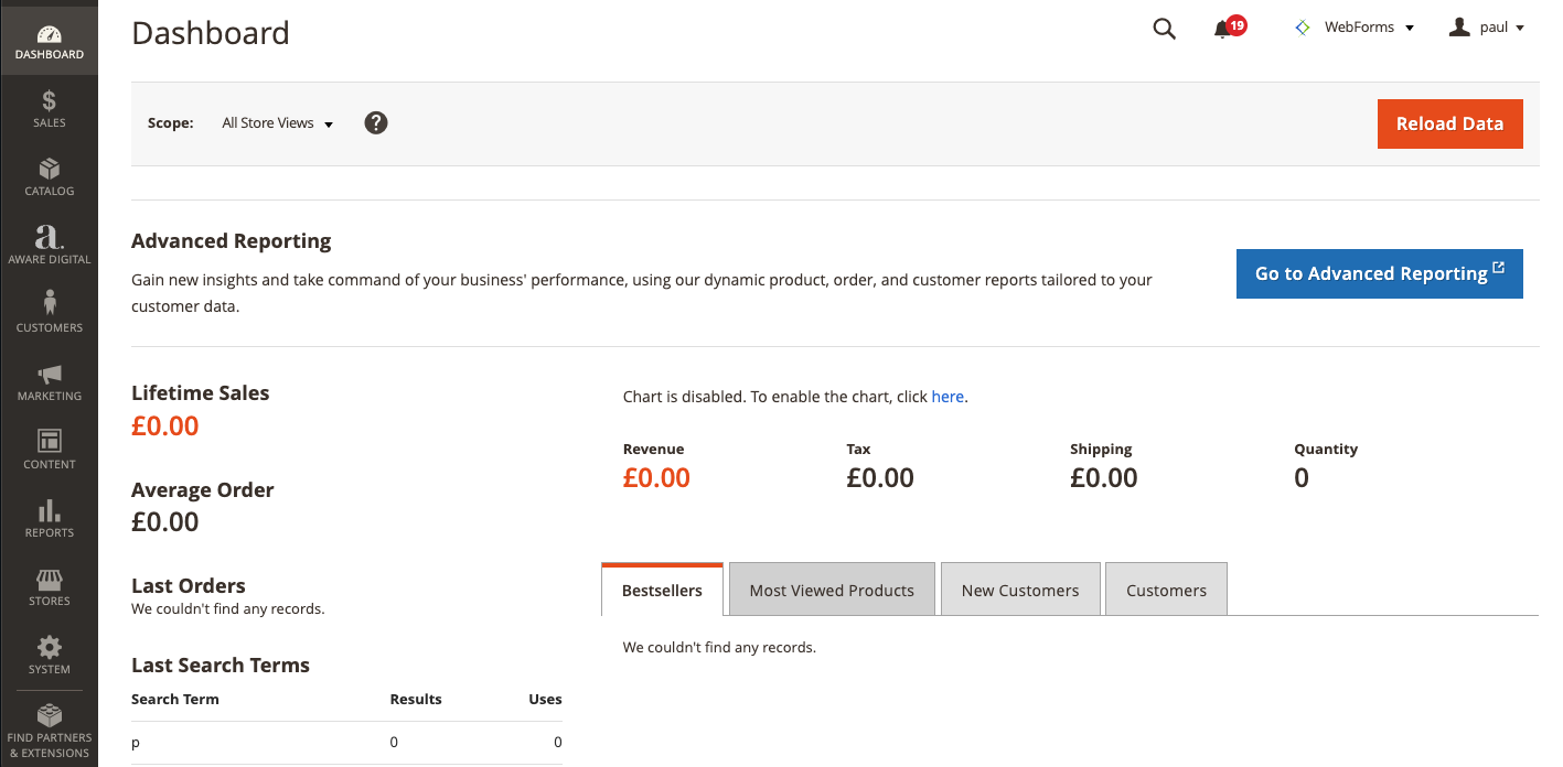 Magento Dashboard Magento Dashboard
